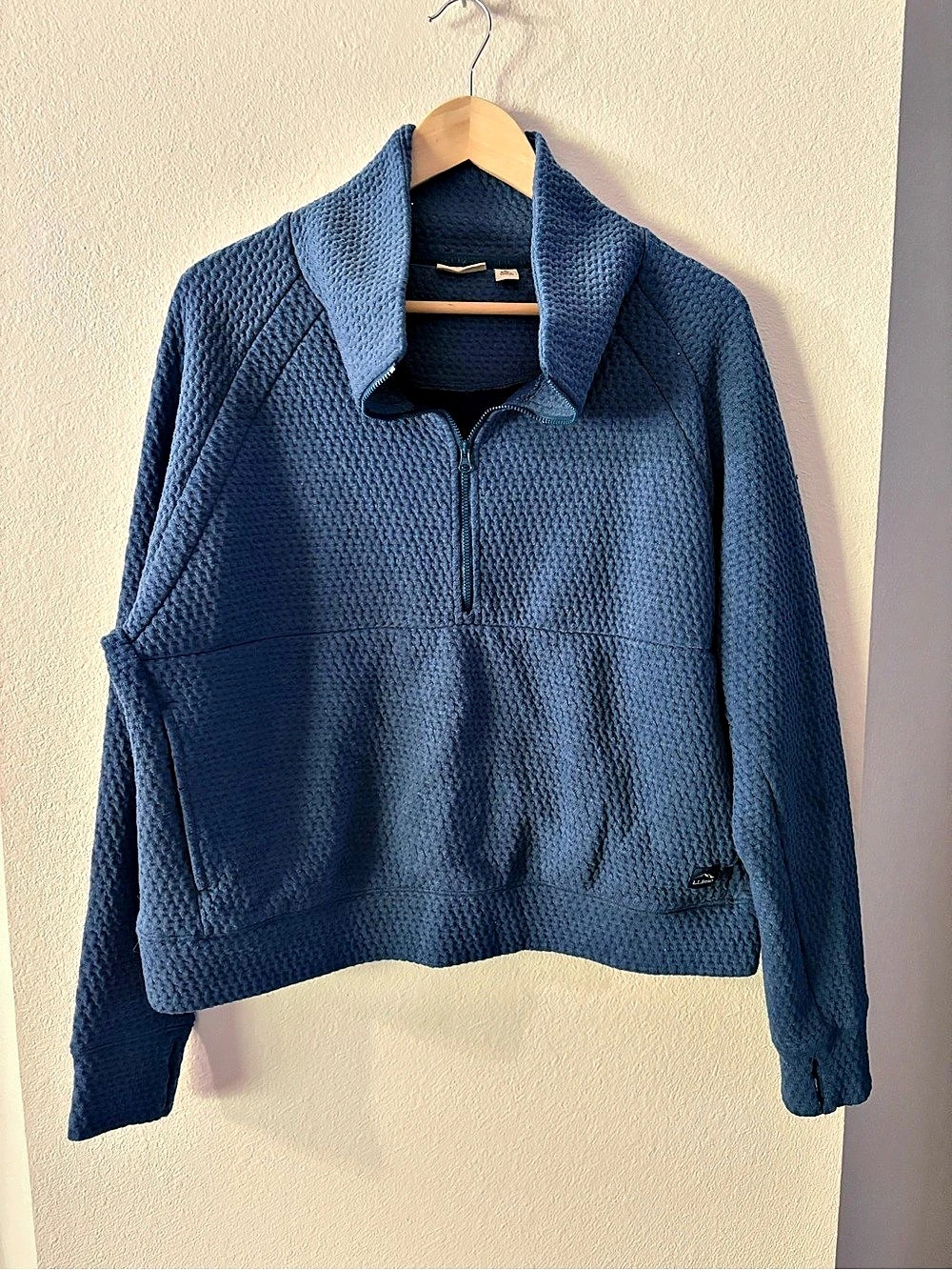 Cabincore L.L. Bean Ridgeknit Blue Half-Zip Pullover Large Athleisure